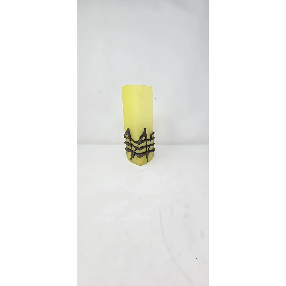 Vtg Germany romblast vase frosted yellow glass w/bronze metal art art‎ nouveau